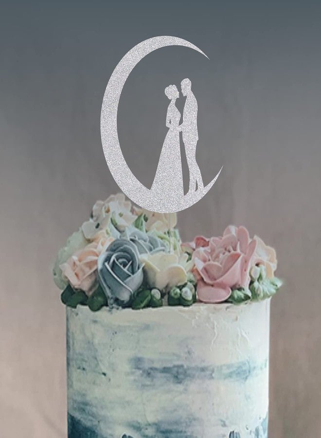 SVM CRAFT Bride & Groom On The Moon Wedding Cake Topper - Rustic Figurine for Dancing On The Moon - Image 1